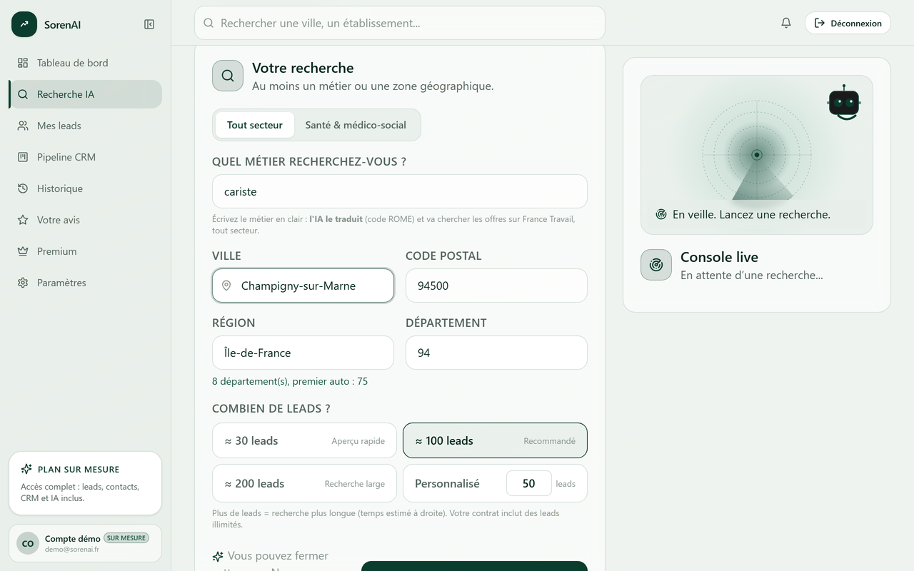 Capture SorenAI : Recherche par métier